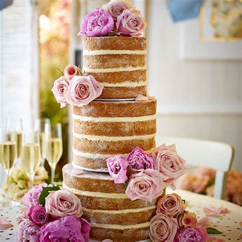 Ivory and blush flower ruffle wedding cake from bottom. The Naked Cake - Good Housekeeping