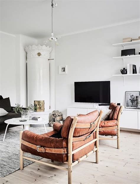 Find accent chairs at wayfair. Living Room : Soft white with leather chairs via ...