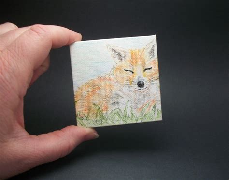 Maybe you would like to learn more about one of these? Sleeping Fox Drawing on Miniature Canvas Colored Pencil ...