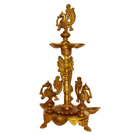 Buy wood & metal console table for living room, bedroom, and entry way. Aakrati Peacock Table Oil Lamp Made of Brass for Home ...