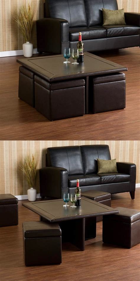 Two nesting ottomans, upholstered in faux leather, provide handy informal seating and a comfortable place to kick up your heels. Square Coffee Table With Nesting Stools - Coffee Table ...