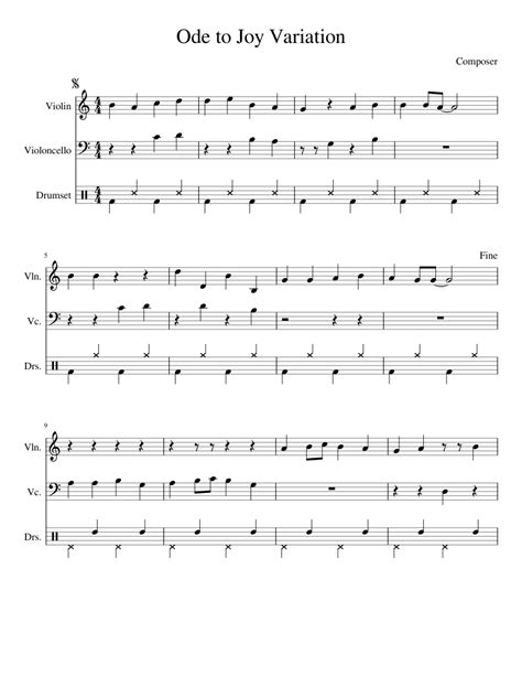 Please scroll on down the page for the free downloadable links! Ode to Joy Variation Violin and Cello Sheet music for Violin, Drum Group, Cello (Mixed Trio ...