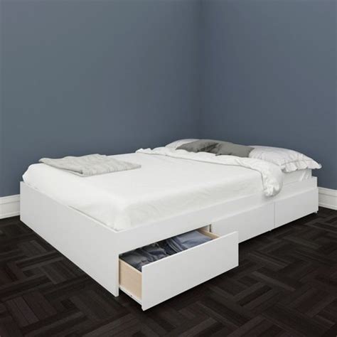 Kingway furniture hayton upholstered queen storage platform bed frame with adjustable led lights headboard, modern faux leather storage. Nexera BLVD White Full Platform Bed with Storage at Lowes.com