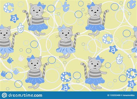 Perfect graphic for wedding invitations, greeting ca… Vector Seamless Pattern With Cartoon Cats And A Cat ...