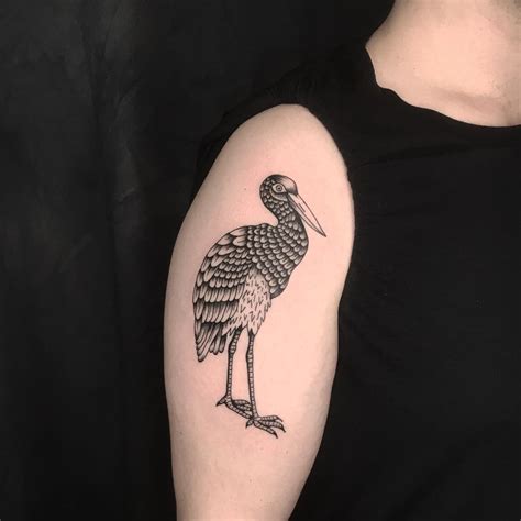 See more ideas about tattoos, tattoos for kids, tattoo designs. Blackwork stork tattoo by Yakes - Tattoogrid.net