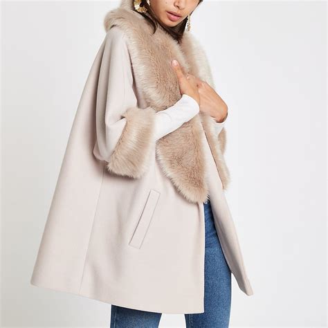 River island cream faux fur coat with hood. Cream faux fur trim swing coat | Faux fur trim coat, Fur ...