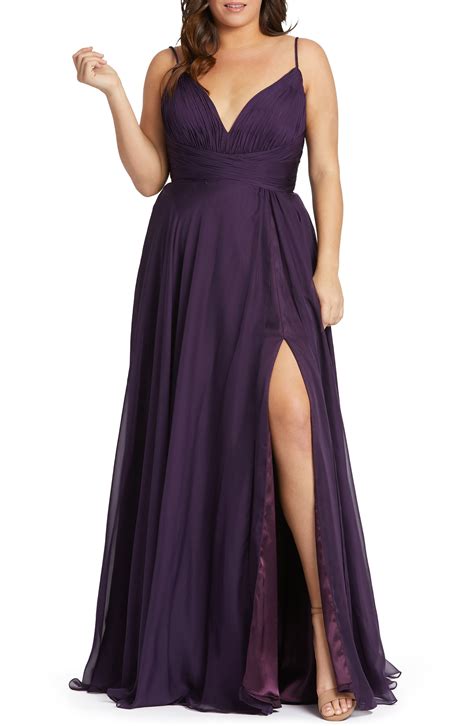 First established in 1985, mac duggal gowns are flattering options for women sizes 0 to 30. Mac Duggal Ruched Satin Gown (Plus Size in 2020 | Purple ...