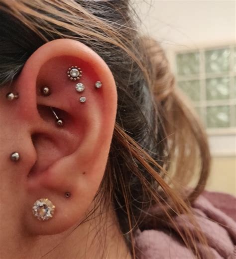 Triple flat piercing done by Jess @ Luna, UK. One of the coolest ...