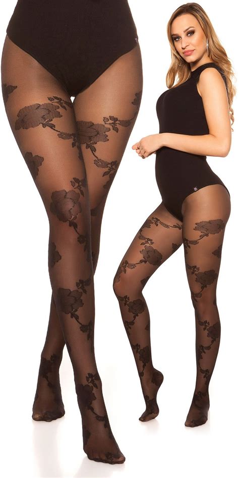 It has an extremely smooth surface with a silky flow when draped. Sexy tights with floral pattern Black - Panty