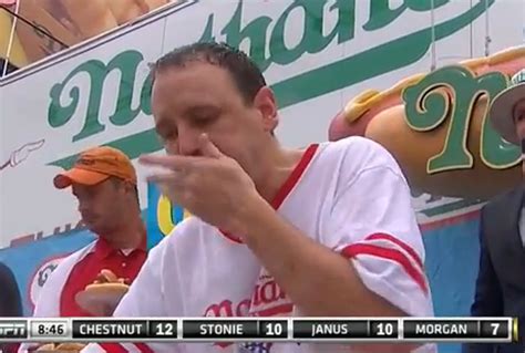 Joey jaws chestnut has once again won the nathan's famous fourth of july hot dog eating contest by breaking his own record. Joey Chestnut Wins Nathan's Hot Dog Eating Contest