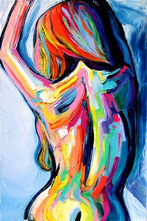 Artwork is created with one single line in black ink. Abstract Nude print colorful art by Aja The Only Shadow Was