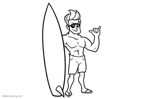 Free printable surfboard coloring pages for kids. Surfboard Coloring Pages A man with Sun glasses Line Art ...