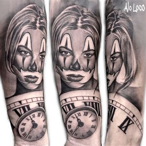 Check spelling or type a new query. My favourite Chicano Sleeve. Blonde Chicano girl clown portrait and clock tattoo in black and ...