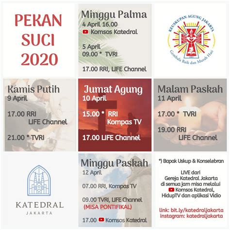 Sabtu sore 17 00, minggu pagi 07 00, minggu sore 17 00 di gereja minomartani. Jadwal Misa Pekan Suci Online dari Gereja Katedral Jakarta ...