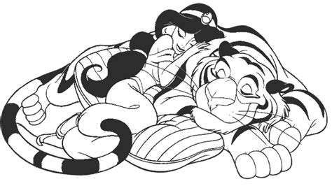 Coloriages de tigres à imprimer gratuitement pour les enfants. Coloriage Jasmine et le tigre Rajah à imprimer