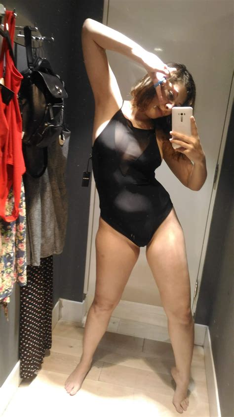 Sometimes a changing room exists as a small portion of a restroom/washroom. Having fun in the changing room : Bodysuit