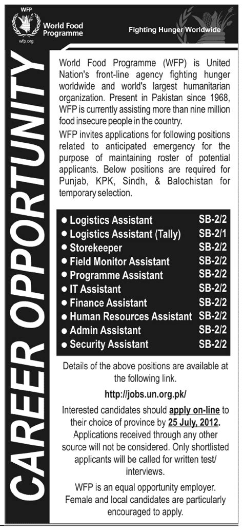 The finance assistant will assist in the facets of finance including accounts payables, accounts receivables, expense management, cash finance assistant. World Food Programme (WFP) Jobs (UN. jobs) in Punjab, KPK ...