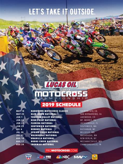 Here is today's revised race schedule motocross racing red bull ama amateur national motocross championship achieves unprecedented media exposure in 2013. MotoXAddicts | 2019 Lucas Oil Pro Motocross Schedule