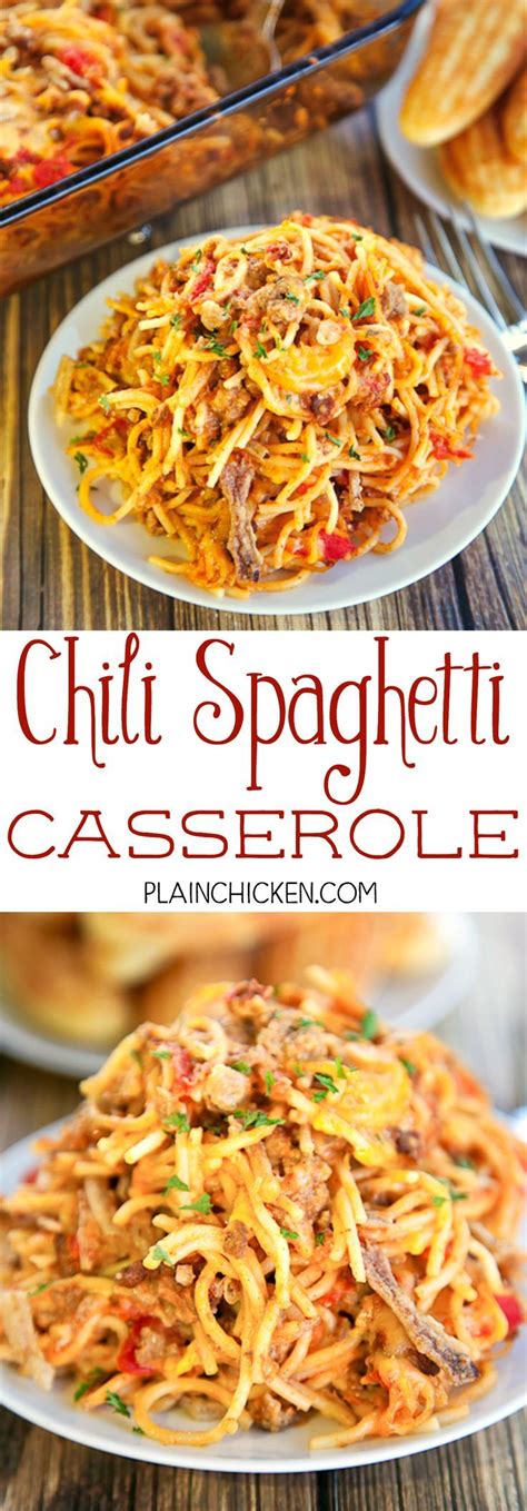This recipe is simple and delicious and doesn't take that long to prepare. Chili Spaghetti Casserole - comfort food at its best! Spaghetti, hamburger, onions, garlic ...
