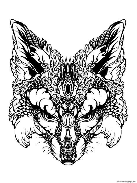 Advanced coloring pages for teenagers, tweens, older kids & boys, zendoodle animal designs, lions, tigers,. Advanced Animal Fox Head Coloring Pages Printable