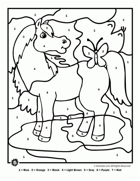 Easy color by number coloring pages can help. Free Printable Horse Animal Color By Number Coloring Page ...