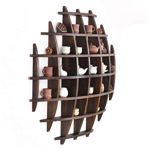 Buy rustic wood coffee cup rack with 15 mug hooks: Japanese-style cup rack hanging wall bogus rack tea ...