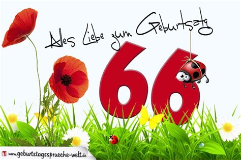 Ich wünsche dir alles glück dieser welt und dass das beste lebensjahr aller zeiten dir bevorsteht. Geburtstagskarte mit Blumenwiese zum 66. Geburtstag ...