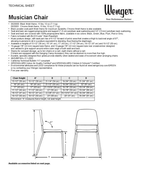 Provides proper alignment in multiple seating positions. Wenger Musician Chair-TS | Chair