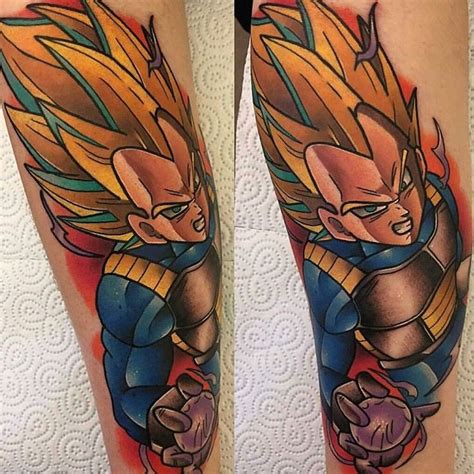Those who love this version of the character usually stick to his saiyan uniform when they get the tattoo. "Amazing Vegeta tattoo by @danegrannontattooer #dbz #dragonballz #videogametattoo #anime # ...