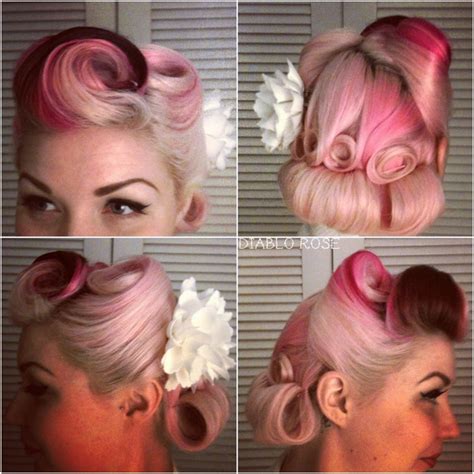 It's easier to make victory rolls with dry hair, but do apply some hairspray or. Vintage pin up hair with victory rolls and pin curls ...