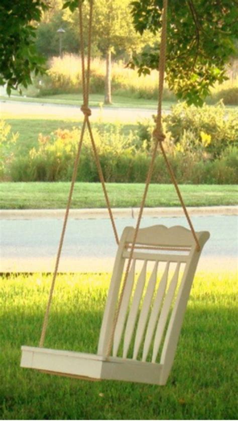 Beautiful outdoor home decor inspiration for hanging swing beds. Thrift store chair swing | Backyard diy projects, Diy ...