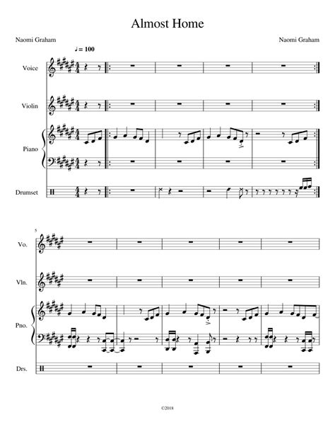 Sheet music arranged for piano/vocal/chords, and singer pro in d major (transposable). Almost home finished Sheet music for Piano, Violin, Drum ...