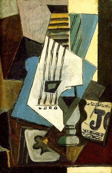 Pablo Picasso. Nature morte- Guitare, journal, verre et as ...