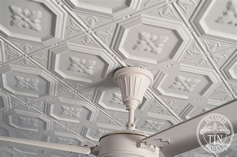 Interlocking tin panels that snap together make it easy to install a tin ceiling. Pressed Tin Panels Harris Ceiling Feature, White