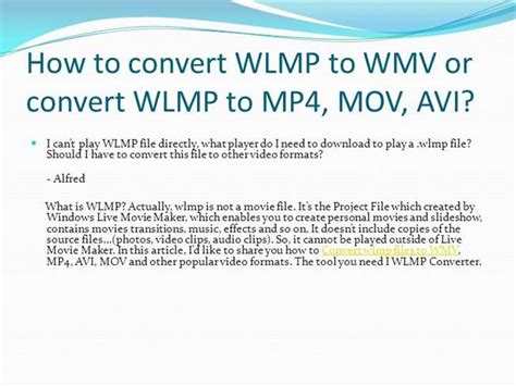Click convert all to start the process of converting the mp4 file(s) to wmv format. How to Convert WLMP to WMV or Convert WLMP to MP4, MOV ...