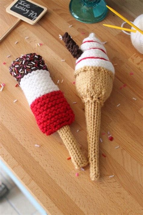 This pattern is available as a free ravelry download. Knitted ice cream cone and lolly :-O | Knitting kits ...
