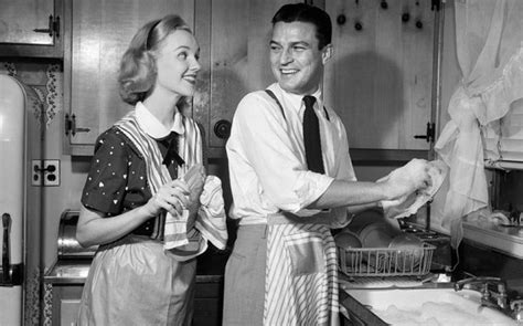 Happy wife gets a mouthful. 'Men who do less housework have more sex'