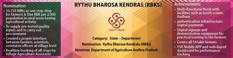 Ysr rythu bharosa scheme, will provide monetary benefits to the farmers in the state of andhra pradesh. Rythu Bharosa Kendralu (RBKs) - Department of Agriculture Andhra Pradesh - SKOCH Exhibition