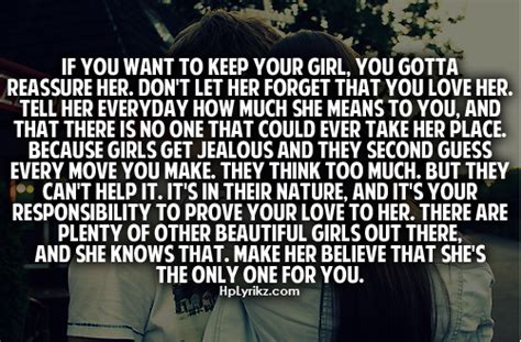 You can find the song if you only know parts of the song's lyrics. If you want to keep your girl, you gotta reassure her. Don ...