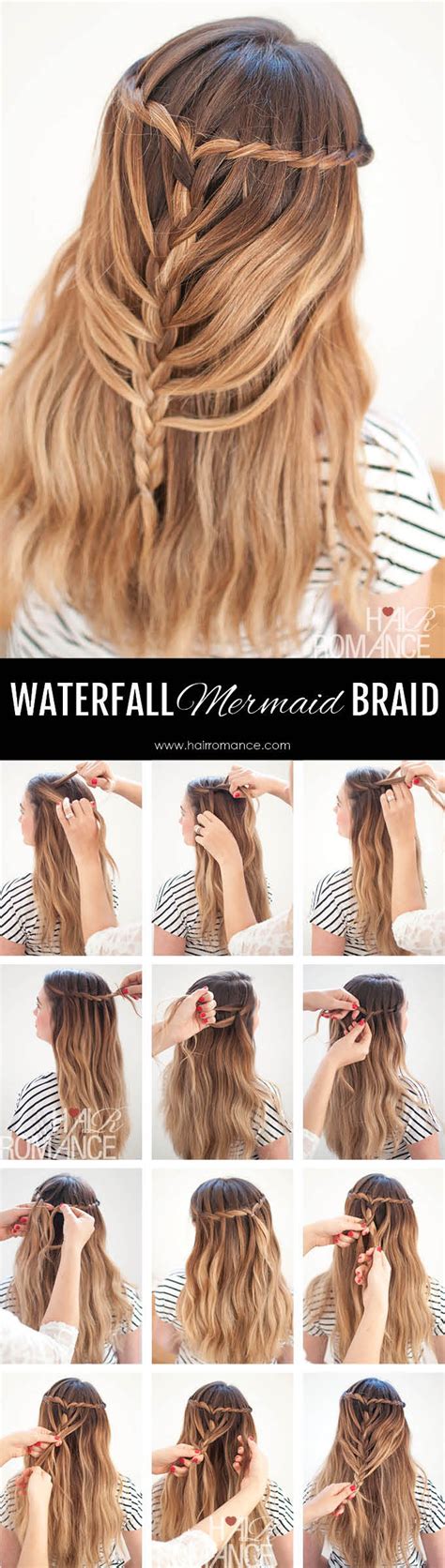 So here's a super easy way to get that pretty crown braid look without going crazy! Waterfall Mermaid Braid Tutorial for Long Hair - Hair Romance