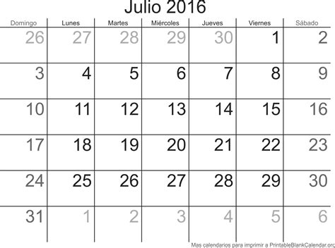 Este mes es el tiempo en el que muchos negocios de hostelería determinan los objetivos a alcanzar en el ciclo que inauguran. Julio 2016 Calendario para Imprimir - Calendarios Para ...
