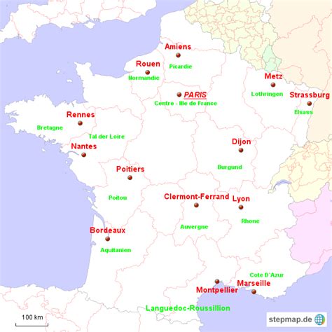 Die frankreich karte beinhaltet sehenswürdigkeiten frankreichs, luftbilder und virtuelle stadtrundgänge direkt in der frankreich karte. StepMap - Frankreich Provinzen - Landkarte für Deutschland