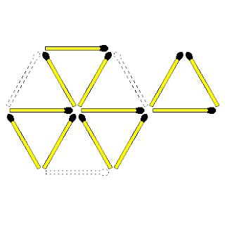 Move, add or remove one or several matchsticks with mind power. Matchstick Puzzles: 84. Reduce 6 triangles to 4 triangles