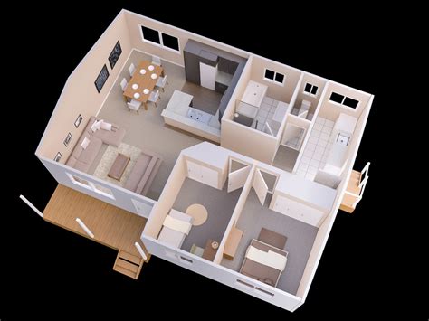 Pick one of our small homes and build your own dream two bedroom house. 25 More 2 Bedroom 3D Floor Plans