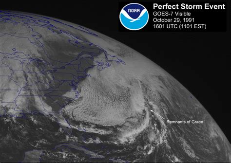 Oct 29, 2016 · visible satellite image of the perfect storm ingesting the remnant of what was once hurricane grace on october, 29, 1991, at 11:01 a.m. Remnants of Hurricane Grace - Satellite Photo