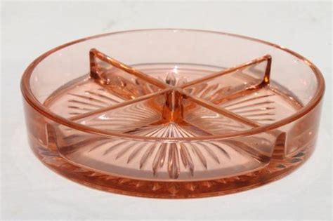 A relish tray was always part of any holiday meal or special occasion when i was growing up. vintage pink depression glass divided dish relish tray ...