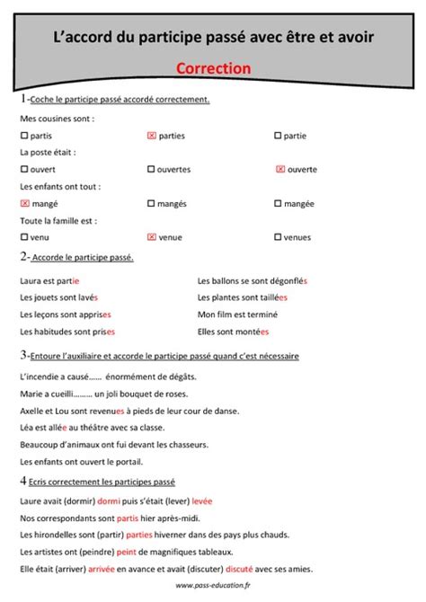 Accord du participe passé avec être et avoir - Cm1 - Exercices corrigés ...