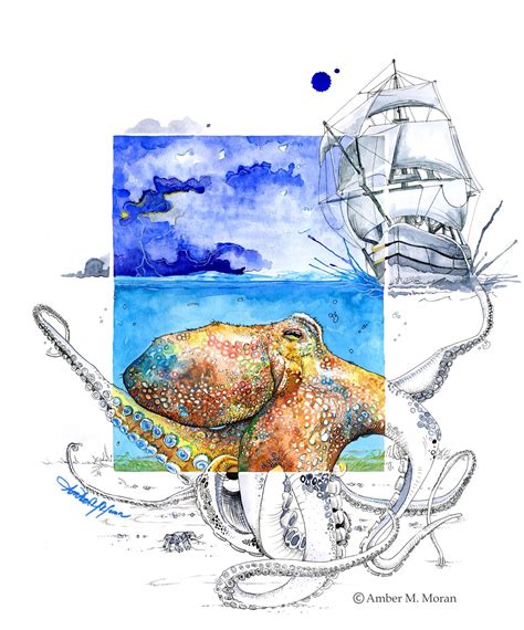 Stroke and nourish your squids, discover monuments and produce. The Kraken Watercolor & Ink 2014 Amber M. Moran www ...