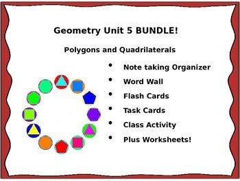 • find the sum of the measures of the interior angles of a polygon • find the sum of the measures of the exterior angles of a polygon key words: Geometry Unit 5 BUNDLE Polygons Quadrilaterals by Plain ...