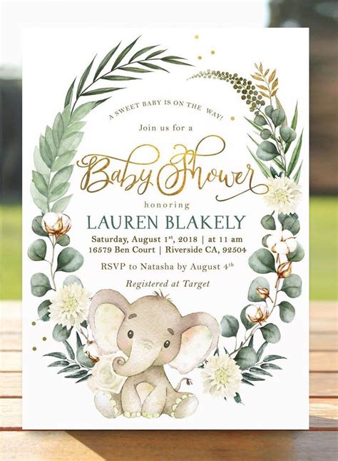 This listing is for a customized digital printable file of our chic vintage damask baby shower o. Elephant Baby Shower Invitation Gender Neutral Invite ...